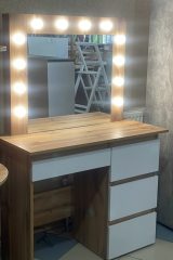 Столик для макіяжу з дзеркалом і підсвіткою Beauty 94×140/75×43 см - Дуб Евок / Білий діамант