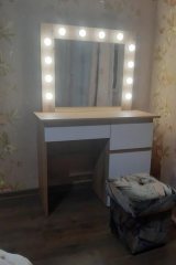 Столик для макіяжу з дзеркалом і підсвіткою Beauty 94×140/75×43 см - Дуб Евок / Білий діамант