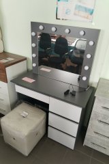 Столик для макіяжу з дзеркалом і підсвіткою Beauty 94×140/75×43 см - Графіт / Білий діамант