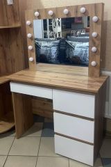 Столик для макіяжу з дзеркалом і підсвіткою Beauty 94×140/75×43 см - Дуб Евок / Білий діамант