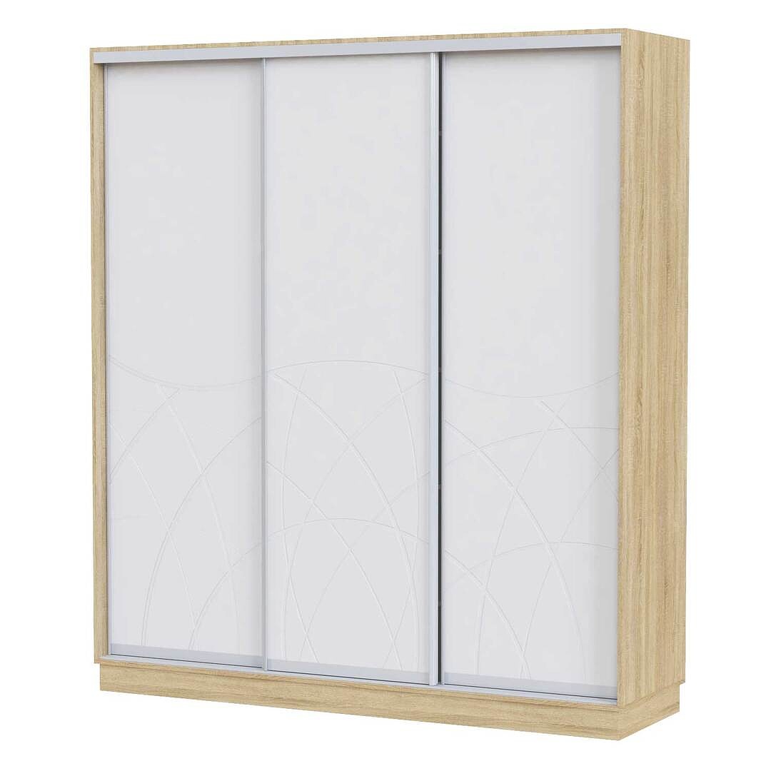 Шкаф купе в спальню 3 двери 2100х2400х600 Loretto – Дуб Сонома / Белый бриллиант
