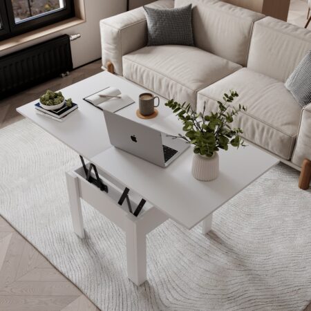 Comfo lift up coffee table to dining table 70(140)x57(77)x70 cm – White Diamond