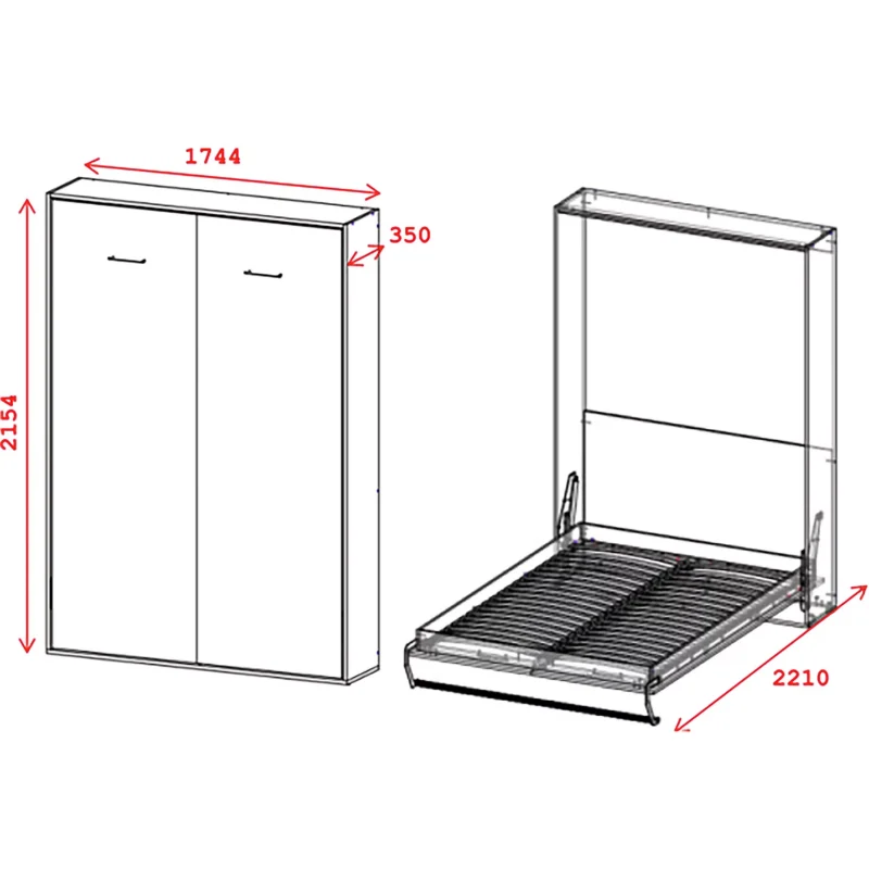 "Juno" Double Murphy Bed 160*200 Vertical – measurements