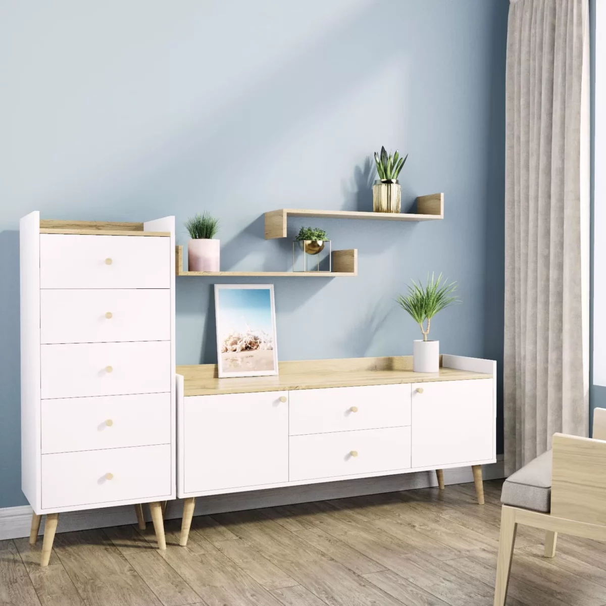 Asgard scandi sideboard with drawers 147x67.5x40 cm – Craft Gold Oak / White Diamond