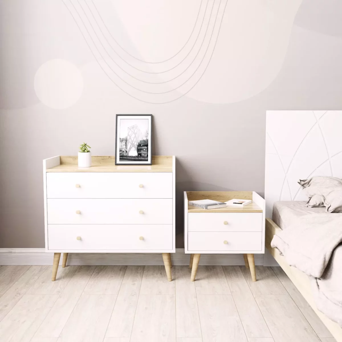 Asgard 3 Scandinavian chest of drawers 82x79.5x40 cm – Craft Gold Oak / White Diamond