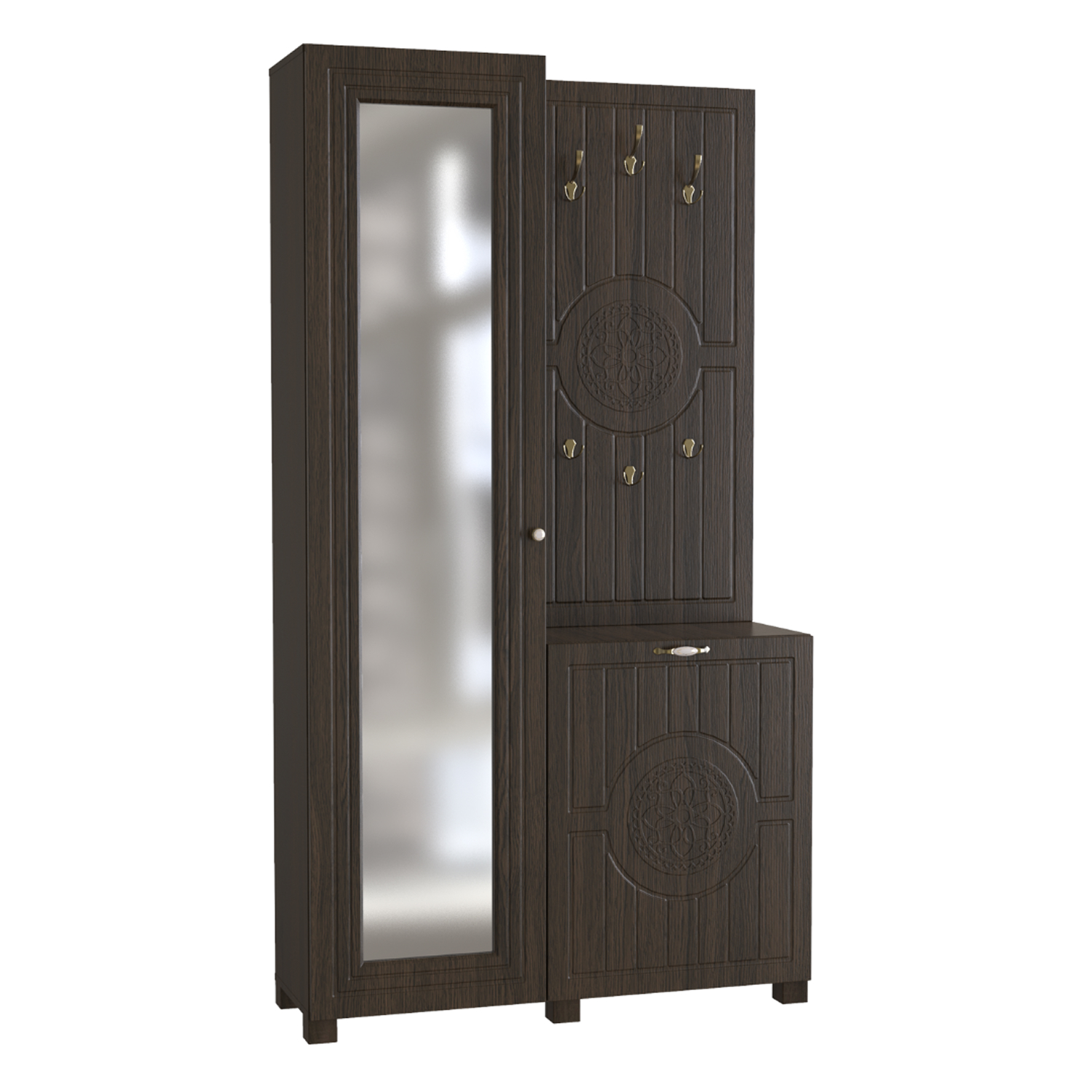 Купить шкаф в прихожую с зеркалом и обувницей в классическом стиле Bourbon – Дуб Табак по 6232 грн Шкаф в прихожую с зеркалом и обувницей в классическом стиле Bourbon – Дуб Табак