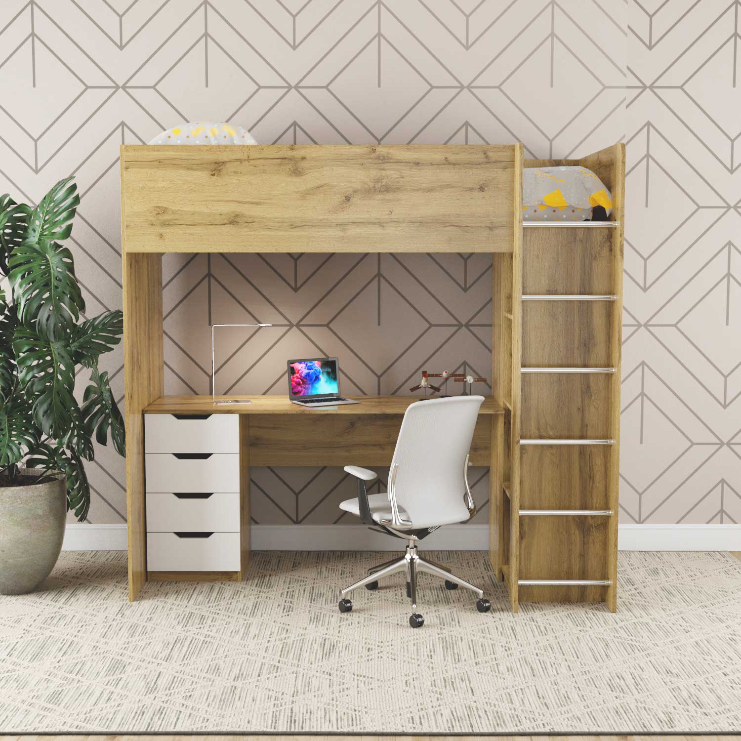 Купить детская кровать чердак Binky ДЮС33 193x182x100 см – Дуб Крафт золотой / Белый супермат по 13620 грн Детская кровать чердак Binky ДЮС33 193x182x100 см – Дуб Крафт золотой / Белый супермат