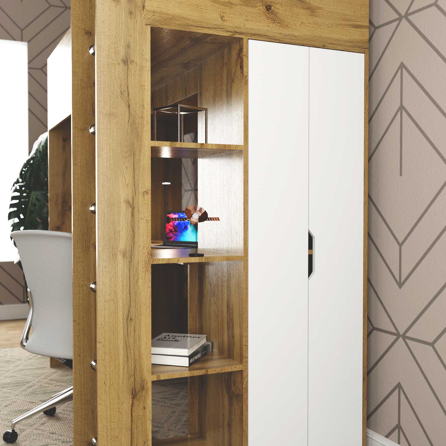 Купить детская кровать чердак Binky ДЮС33 193x182x100 см – Дуб Крафт золотой / Белый супермат по 13620 грн Детская кровать чердак Binky ДЮС33 193x182x100 см – Дуб Крафт золотой / Белый супермат