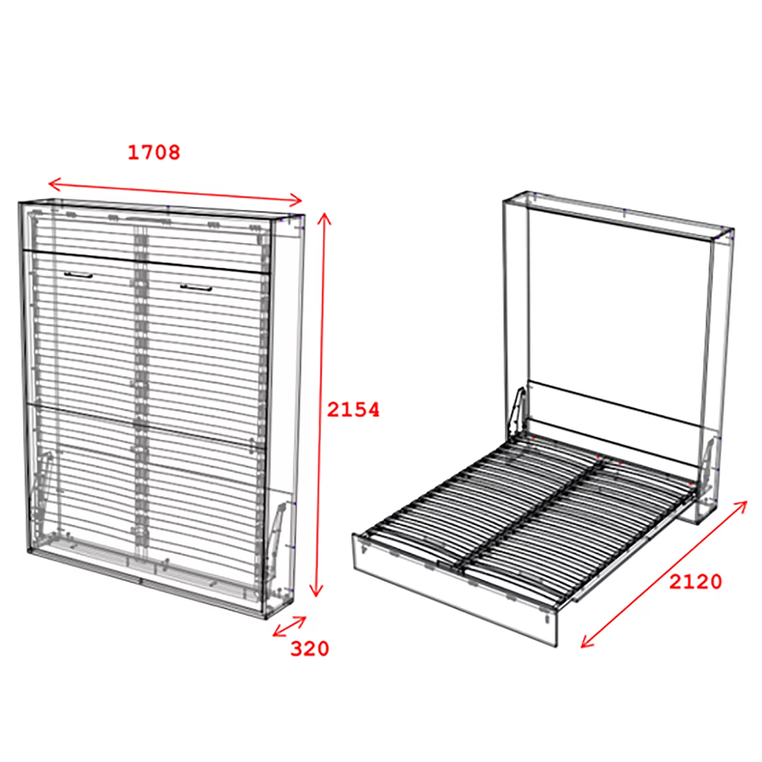 "Mitra" Pull Down Murphy Bed 160*200 Vertical – measurements