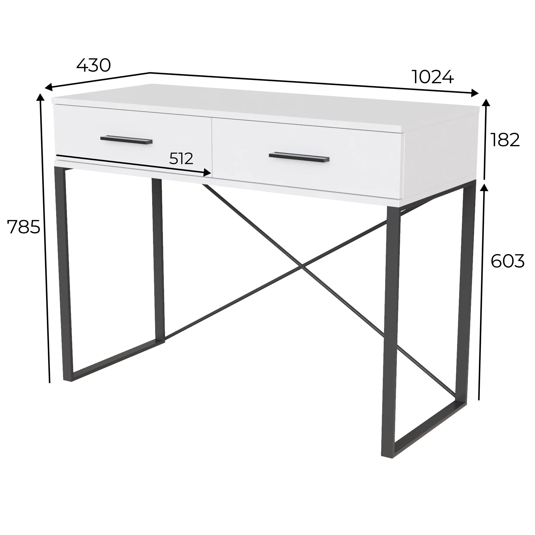 “Ascet” loft-style makeup table - measurements “Ascet” loft-style makeup table - measurements