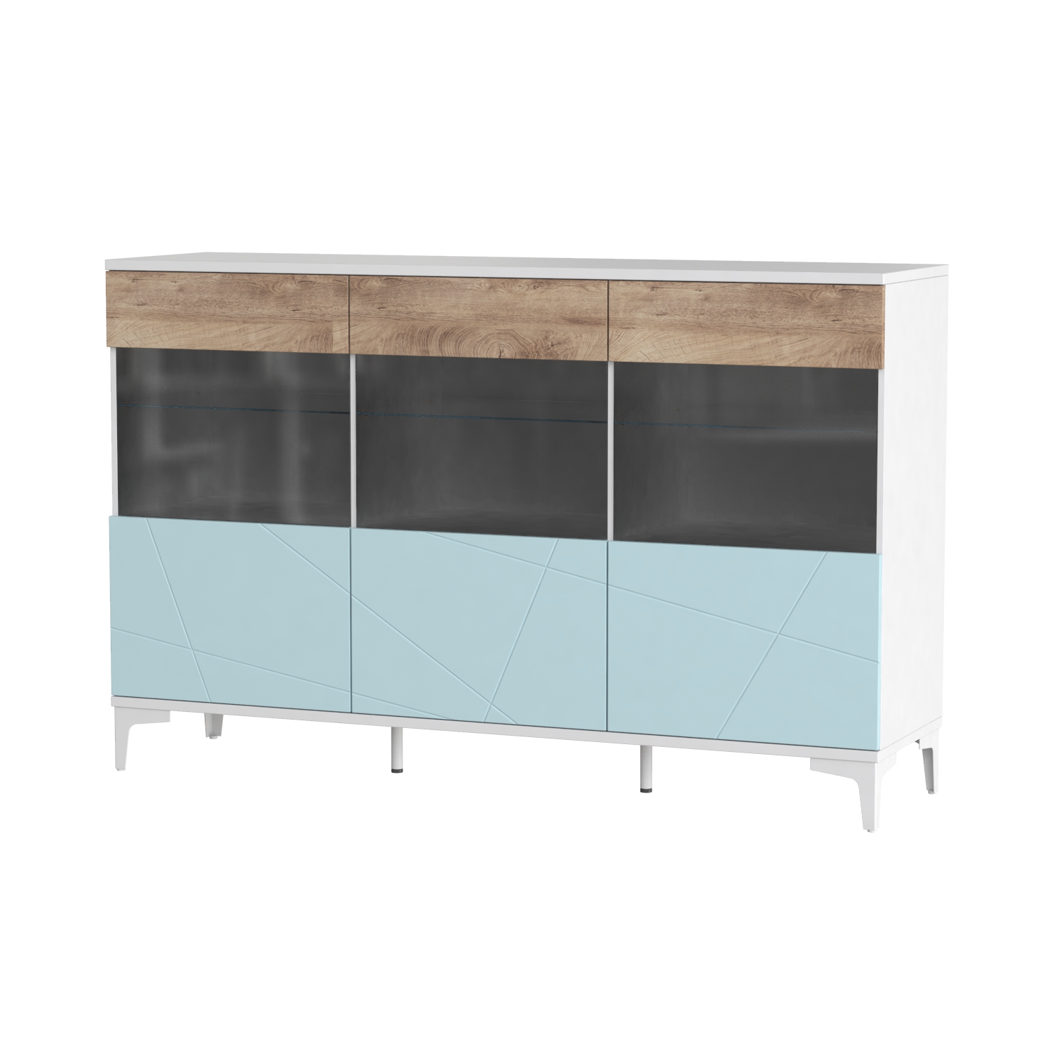 Комод зі скляним фасадом Picassa Т3 170x110x55 см – Блакитна лагуна