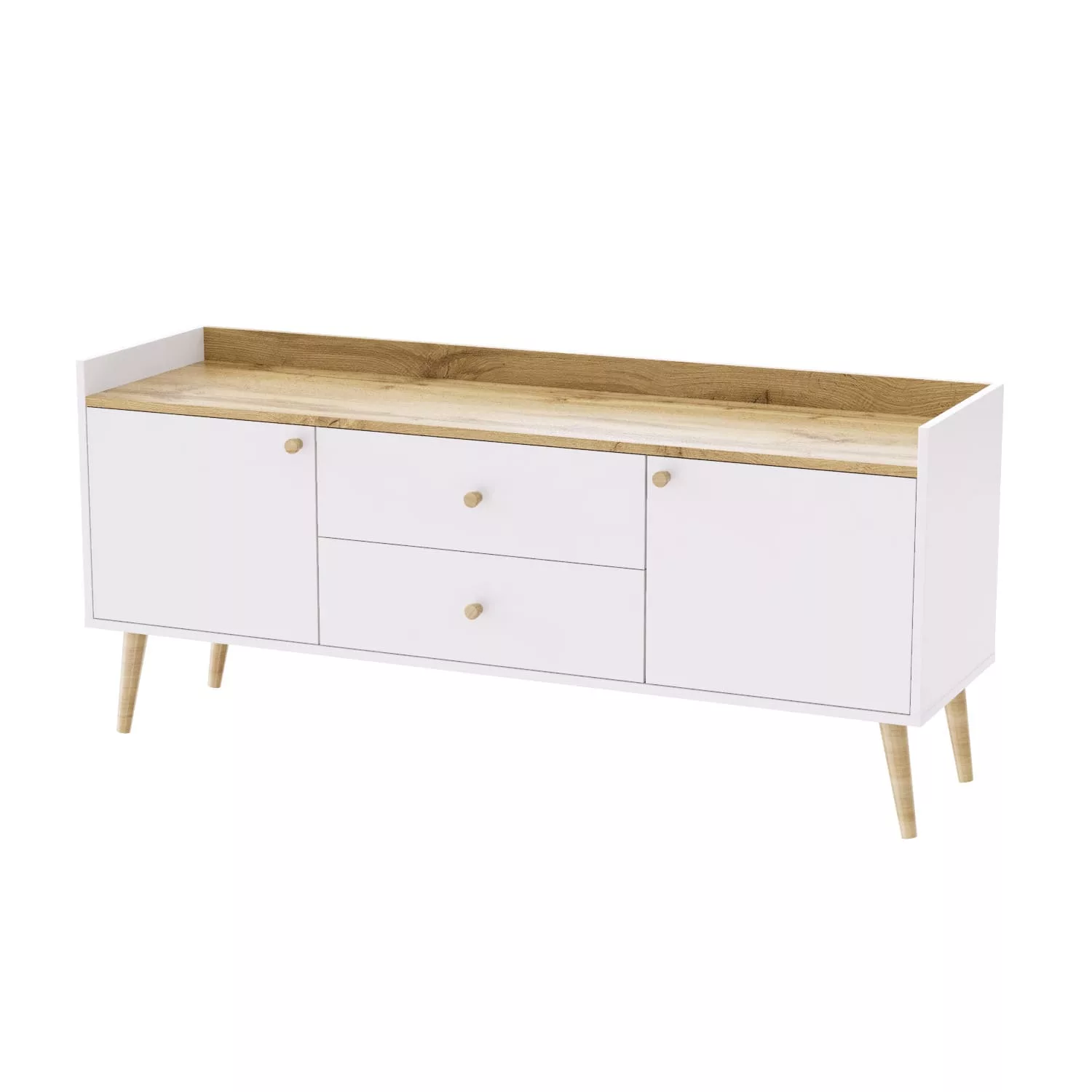 Буфет в скандинавском стиле Asgard 147x67.5x40 см – Дуб Крафт золотой / Белый бриллиант