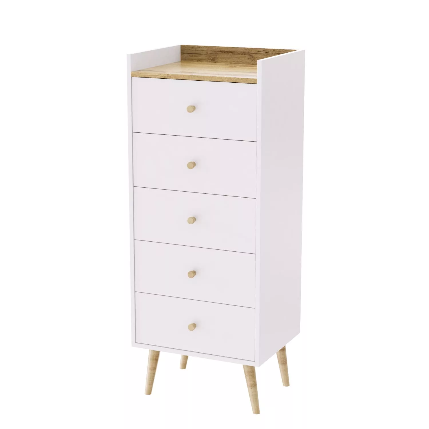 Asgard 5 narrow chest of drawers 50x126.5x40 cm – Craft Gold Oak / White Diamond