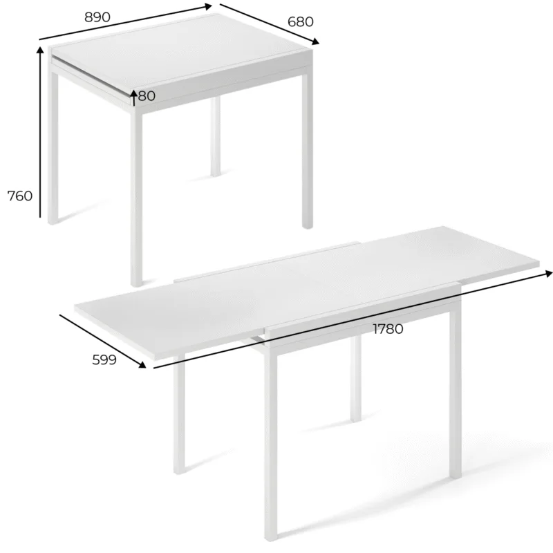 "Armstrong" small expandable dining table, 89(178)x76x68 cm – measurements