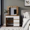 Купити столик для макіяжу з дзеркалом і підсвіткою Beauty 94x140/75x43 см – Дуб Евок / Білий діамант за 6018 грн Столик для макіяжу з дзеркалом і підсвіткою Beauty 94x140/75x43 см – Дуб Евок / Білий діамант