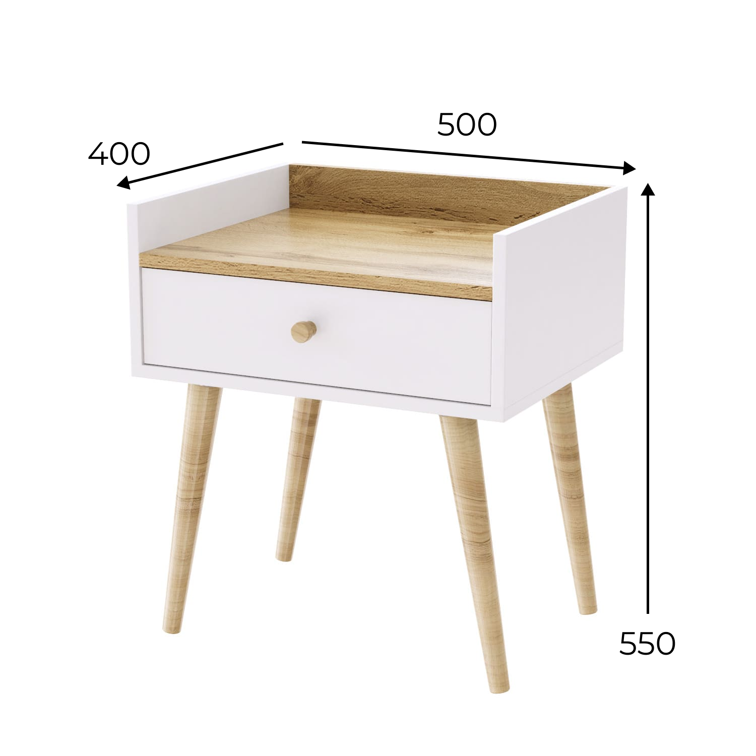 Тумбочка прикроватная в скандинавском стиле "Asgard" 1, 50x55x40 см – габариты Тумбочка прикроватная в скандинавском стиле "Asgard" 1, 50x55x40 см – габариты