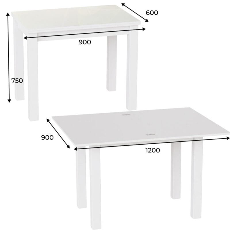 Розкладний обідній стіл "Dinner Glass", 90(120)x75x60(90) см – габарити