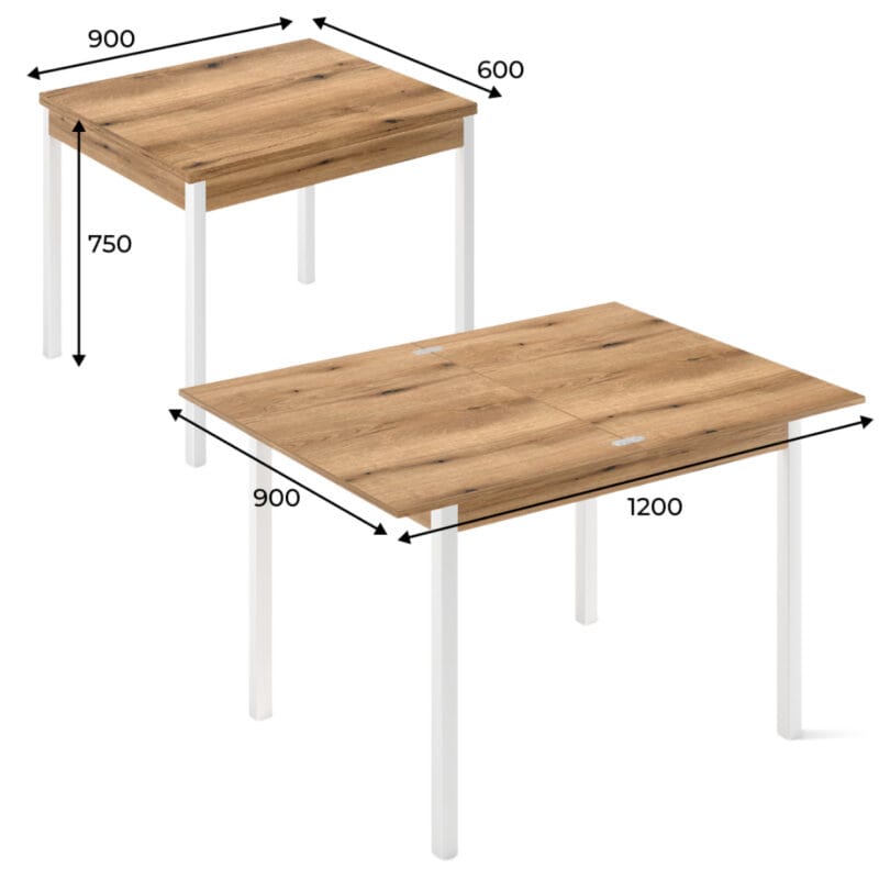"Lunch" folding kitchen table, 90(120)x75x60(90) cm – measurements