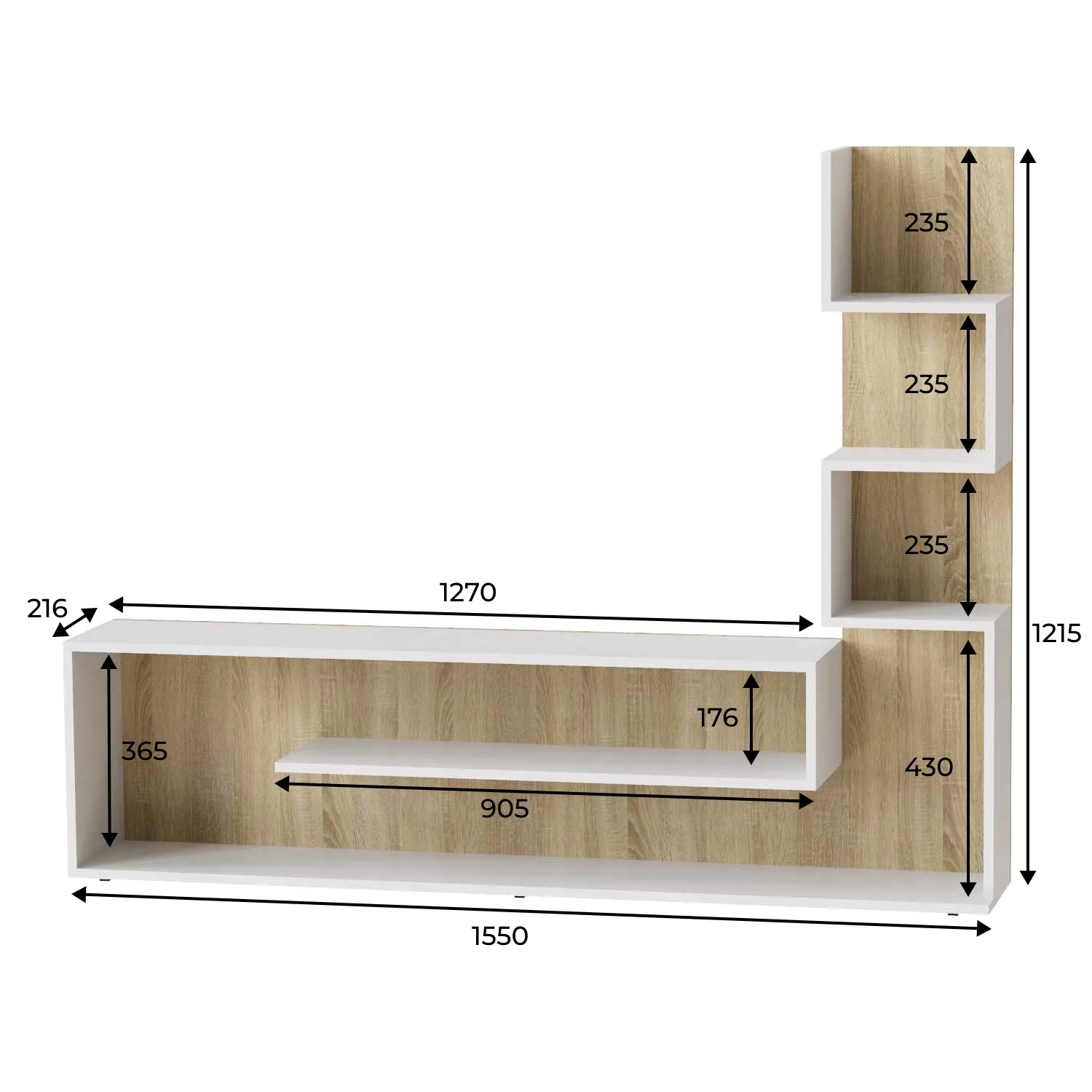Мини стенка под телевизор "Light", 155x121.5x21.6 см – габариты