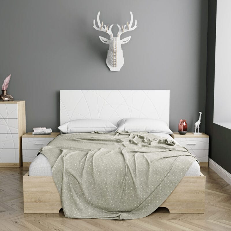 Loretto king size wooden bed frame 160x200 – Sonoma Oak / White diamond