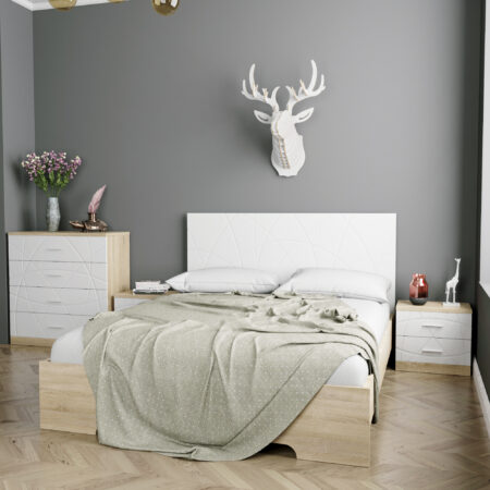 Loretto king size wooden bed frame 160x200 – Sonoma Oak / White diamond