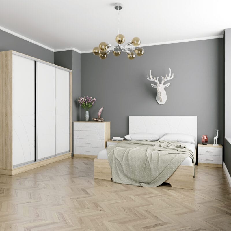 Loretto king size wooden bed frame 160x200 – Sonoma Oak / White diamond
