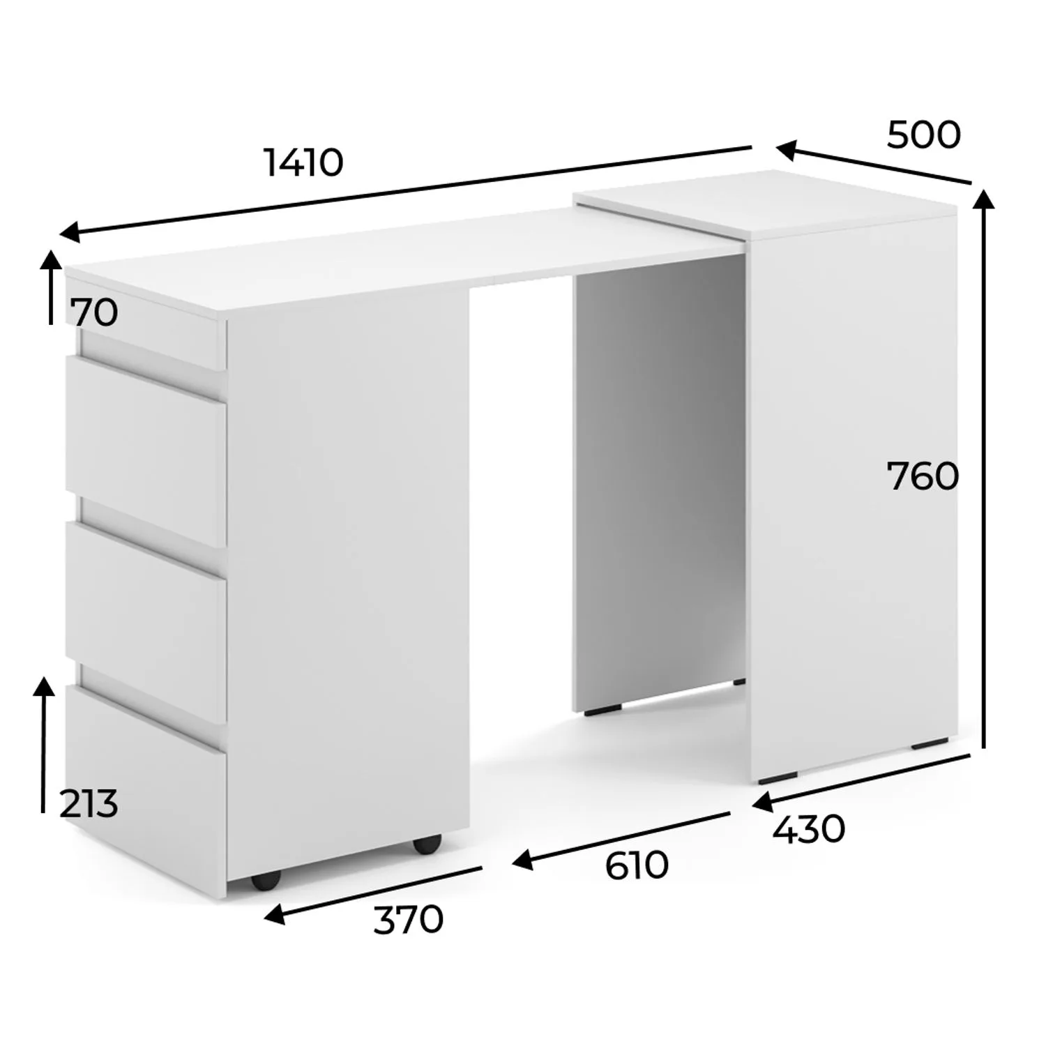 Письмовий стіл з комодом “Molli” - габарити