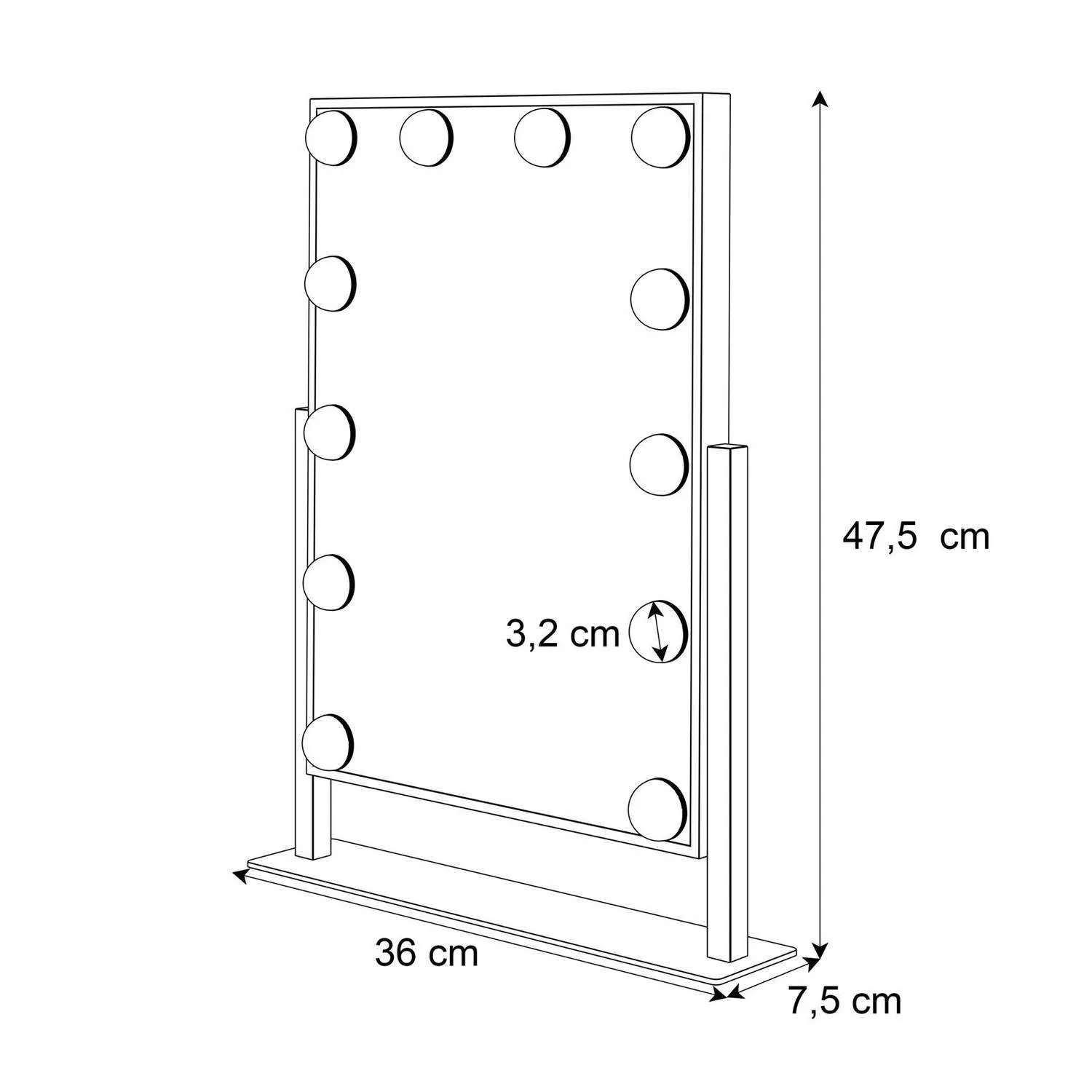 Настольное зеркало с подсветкой для макияжа “Bella” - габариты