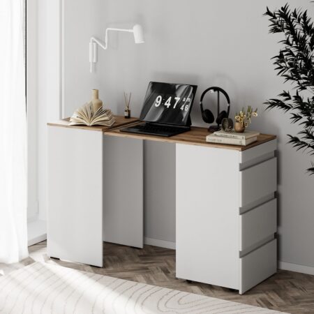 Письменный стол с комодом Molli 45(141)x76x50 см – Дуб Эвок / Белый бриллиант