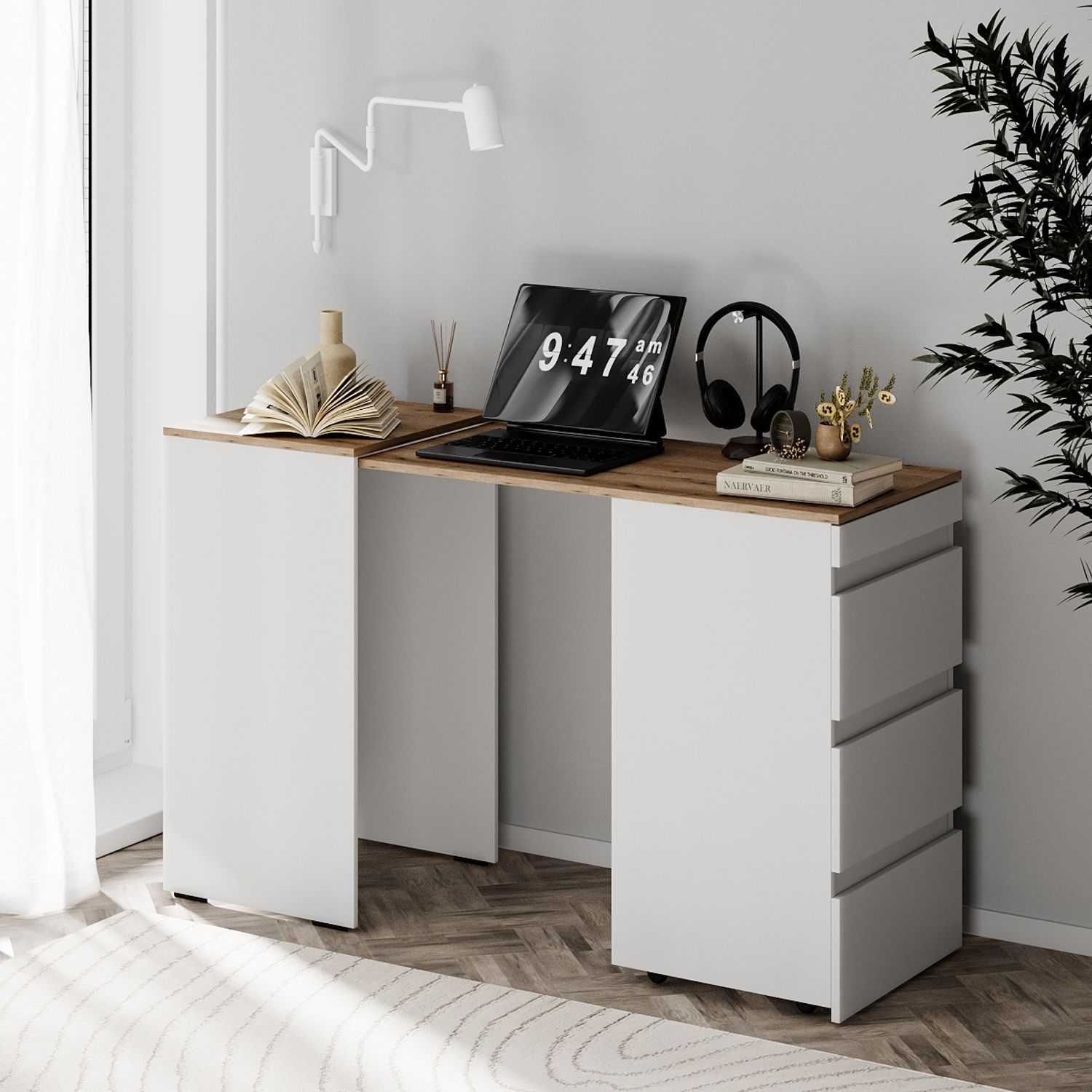 Письмовий стіл з комодом Molli 45(141)x76x50 см – Дуб Евок / Білий діамант