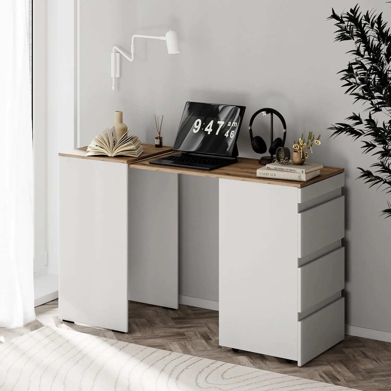 Письмовий стіл з комодом Molli 45(141)x76x50 см – Дуб Евок / Білий діамант