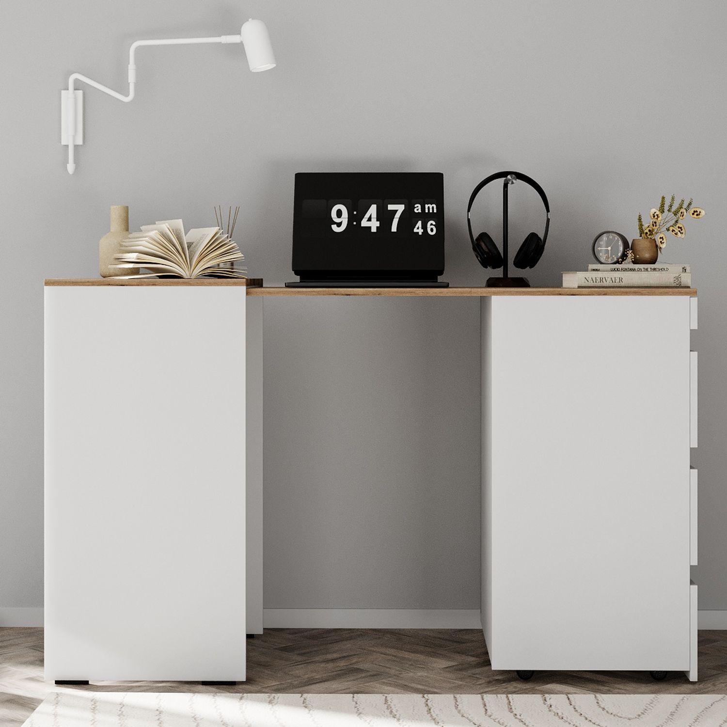 Письмовий стіл з комодом Molli 45(141)x76x50 см – Дуб Евок / Білий діамант