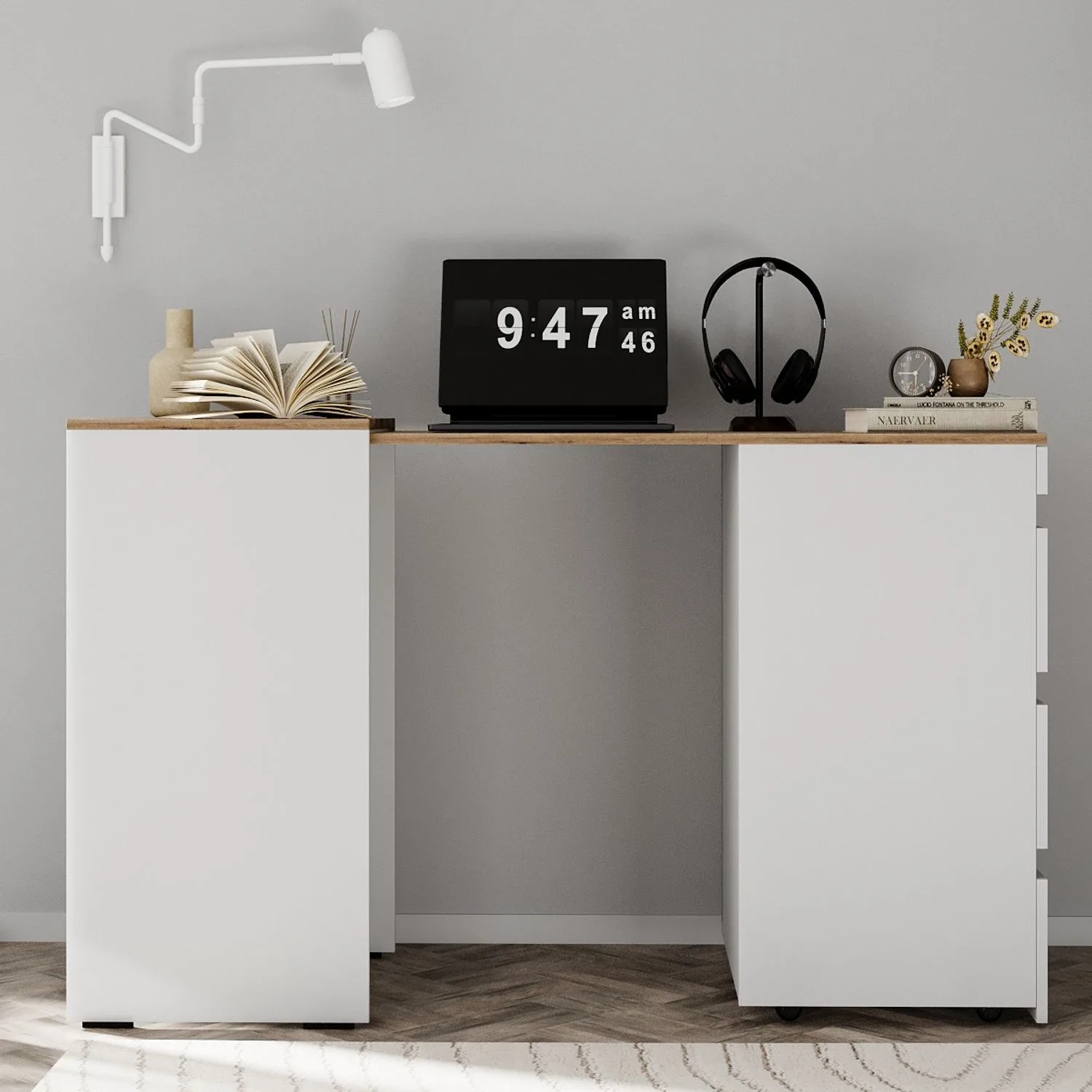 Письмовий стіл з комодом Molli 45(141)x76x50 см – Дуб Евок / Білий діамант