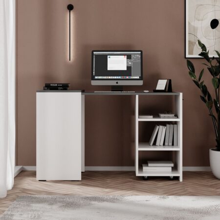 Dolli fold away desk cabinet 45(141)x76x50 cm – White Diamond / Graphite