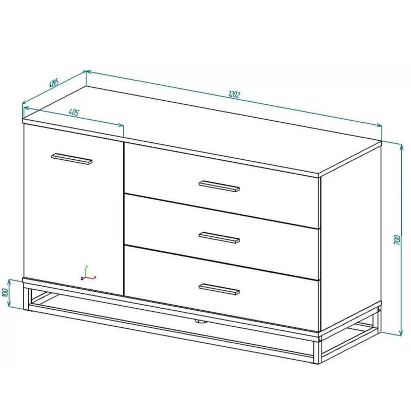 “Ascet” 1200 loft style wide dresser - measurements