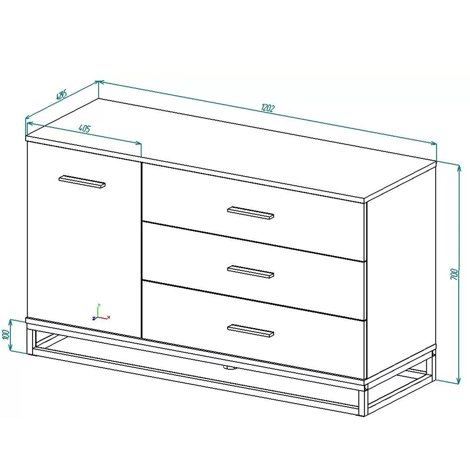 “Ascet” 1200 loft style wide dresser - measurements “Ascet” 1200 loft style wide dresser - measurements