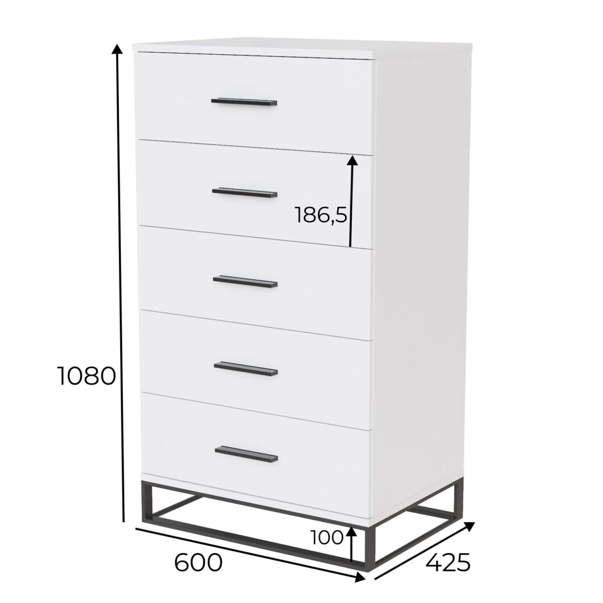 "Ascet" high 5 drawer chest dresser - measurements