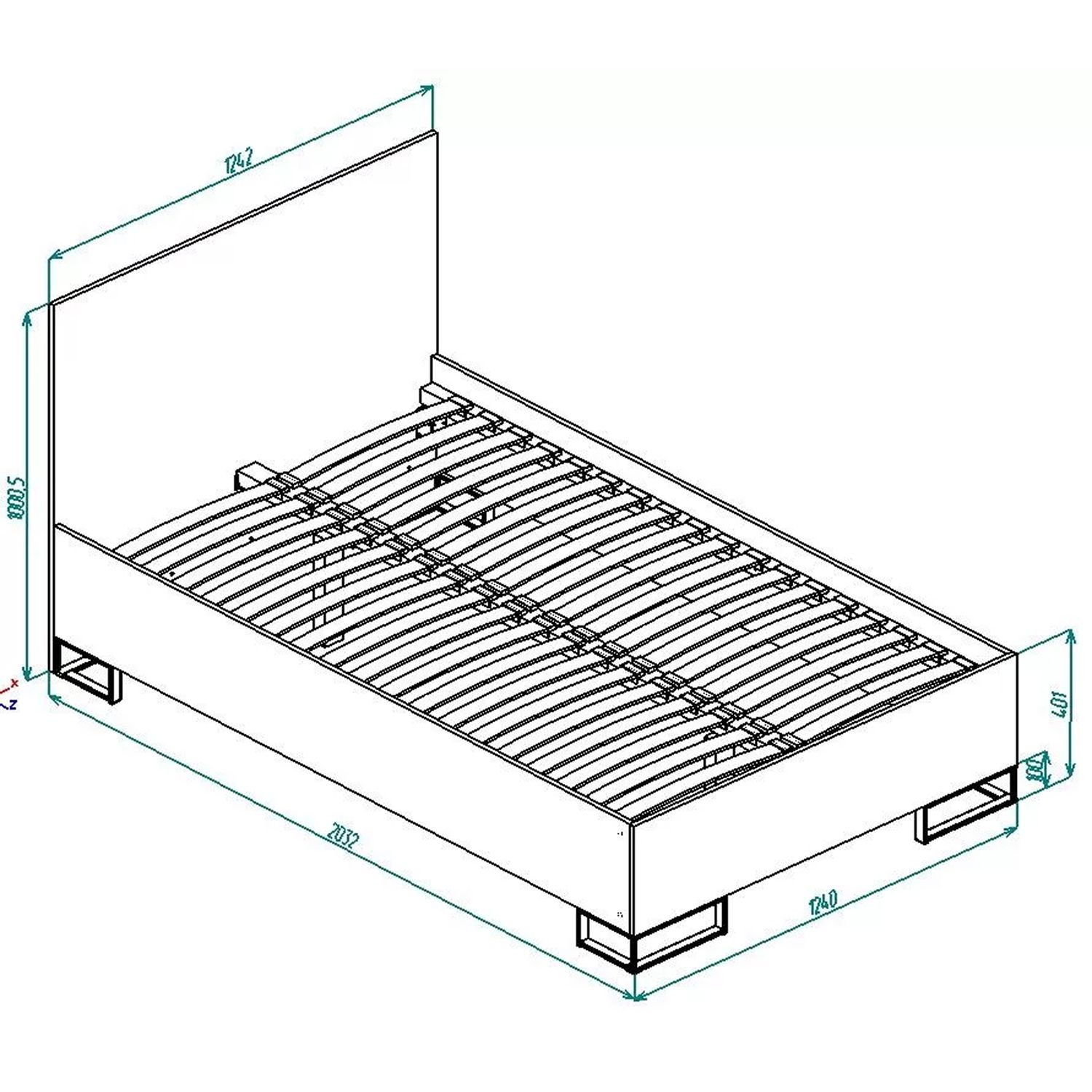 Односпальная кровать 120х200 для взрослого в стиле лофт “Ascet” - габариты