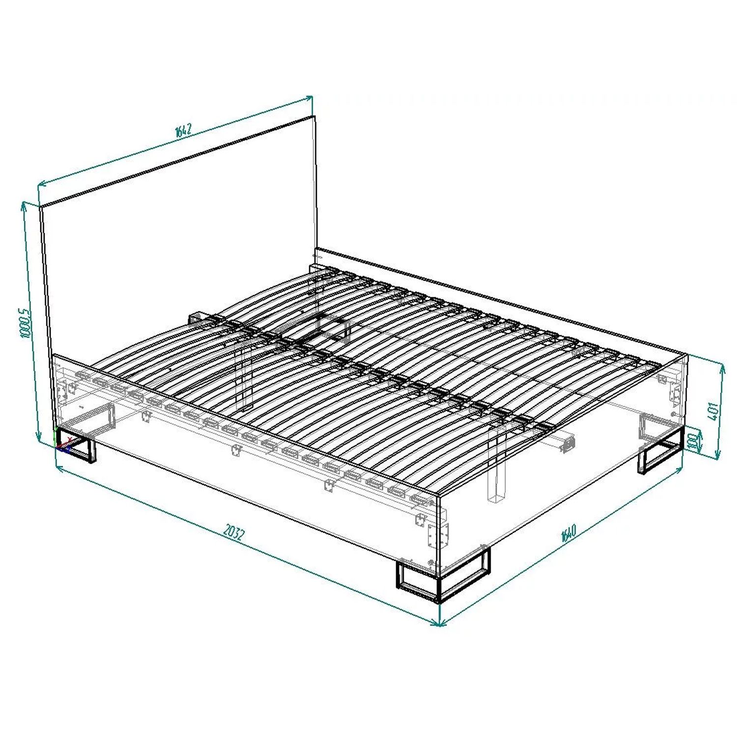 Ліжко двоспальне 160х200 в стилі лофт “Ascet” - габарити Ліжко двоспальне 160х200 в стилі лофт “Ascet” - габарити