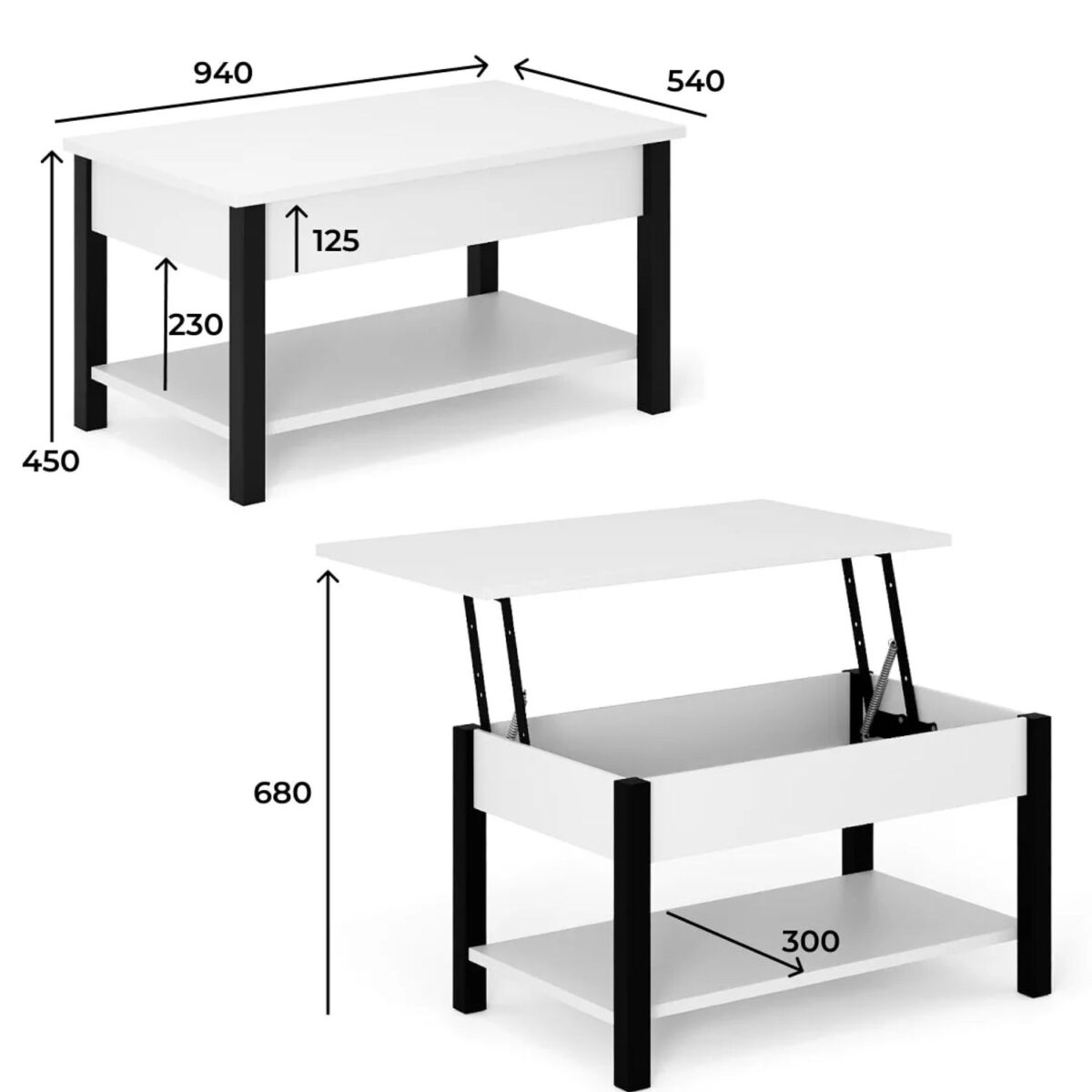 "Desk 2.0" lift top coffee table with storage - measurements