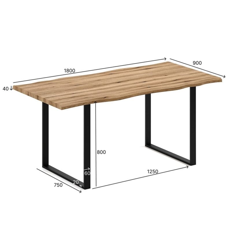 "Forest" metal 6 seater dining table, 180x80x90 cm – measurements