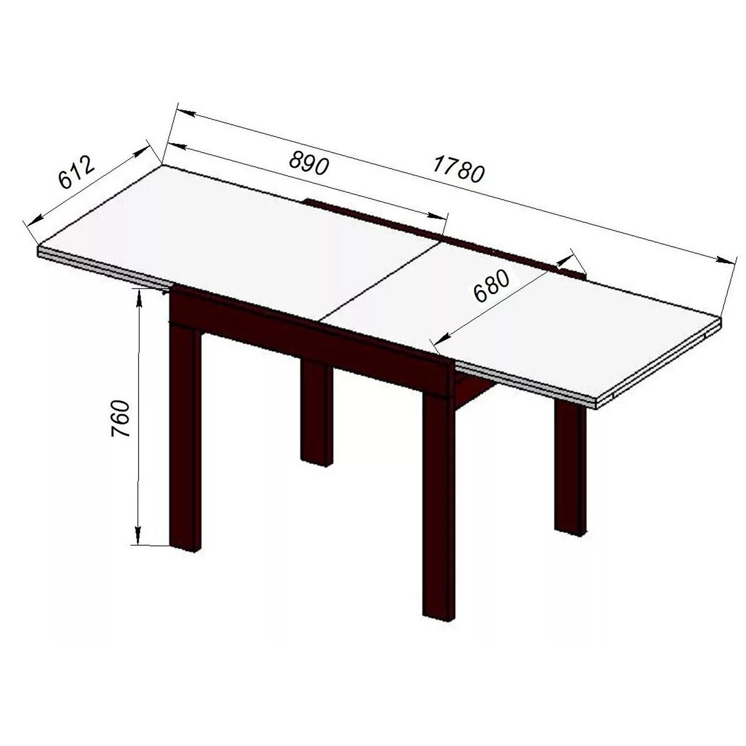 Кухонний стіл трансформер "Kors", 89(178)x76x68 см – габарити Кухонний стіл трансформер "Kors", 89(178)x76x68 см – габарити