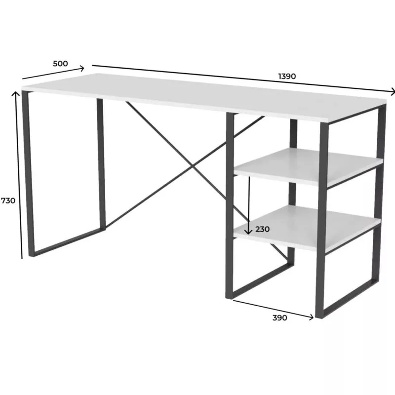 “Ascet” loft style computer desk with shelves - measurements