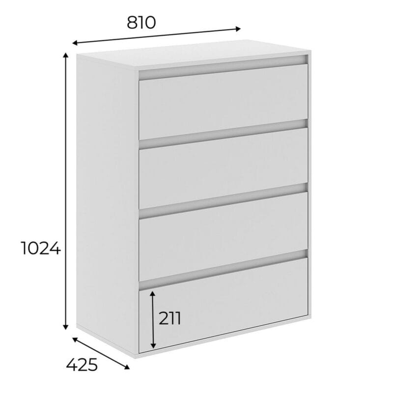 Light 4 drawer chest dresser 81x102x42.5 cm - measurements