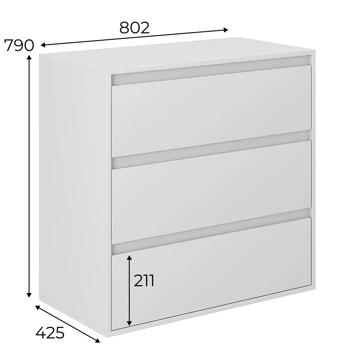 Комод на 3 шухляди Light 80x79x42.5 см - габарити