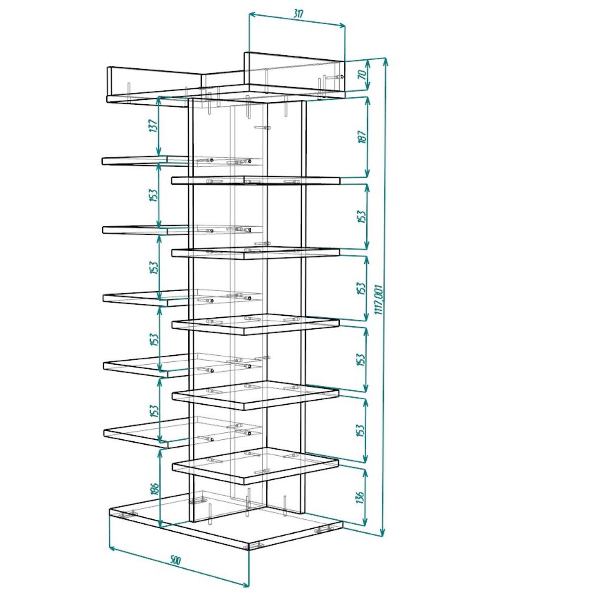 Полиця для взуття Light 50×111.7×31.7 см - габарити