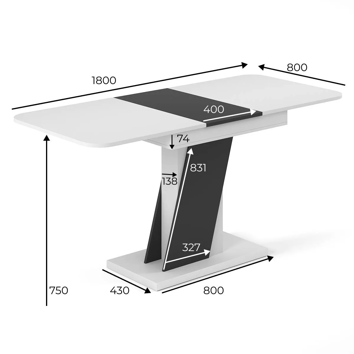 Lendi extending dining table - measurements Lendi extending dining table - measurements