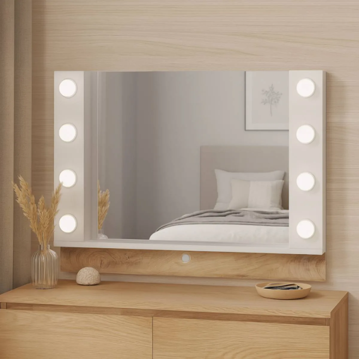 Настенное зеркало с подсветкой для макияжа Picassa 113x80 см – Белый бриллиант