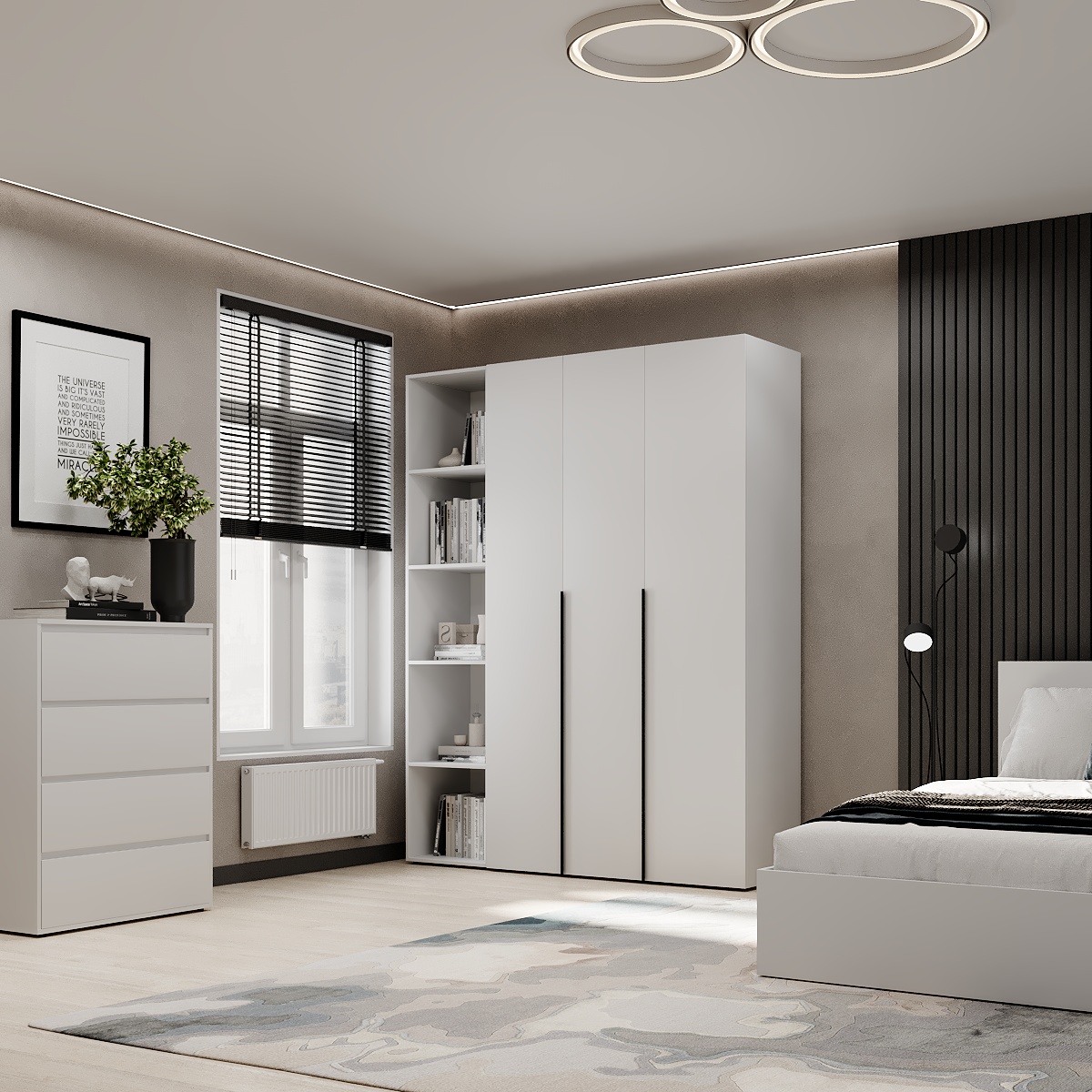Hinged combined wardrobe №16 Light 160x220x50 cm – White Diamond