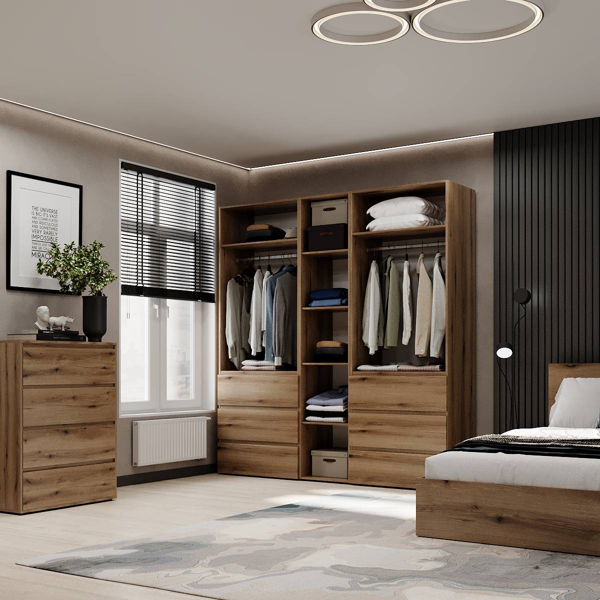 Hinged combined wardrobe №3 Light 200x220x50 cm – Evoke Oak